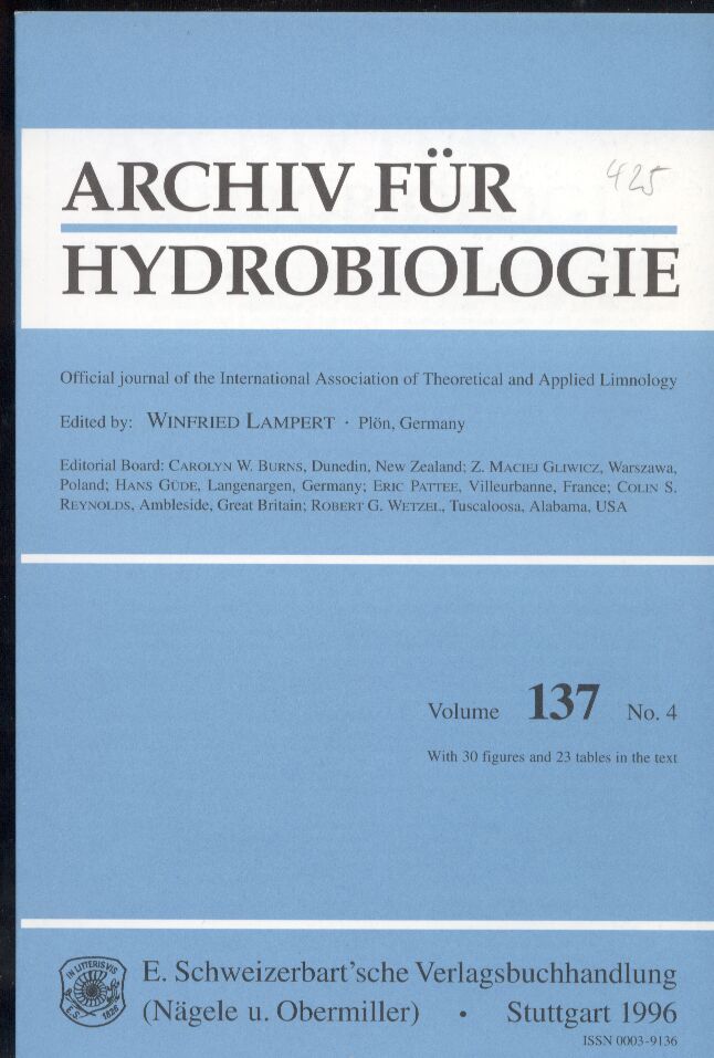 Archiv für Hydrobiologie  Vol. 137, No. 1-4 (4 Hefte) 