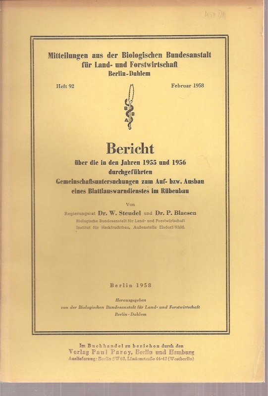 Steudel,W.+P.Blaesen  Bericht über die in den Jahren 1955 und 1956 durchgeführten 