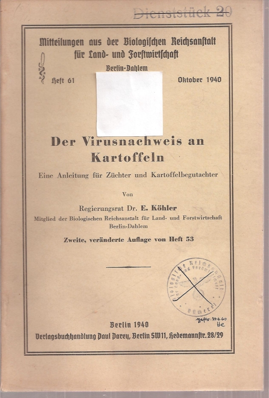 Köhler,E.  Der Virusnachweis an Kartoffeln 