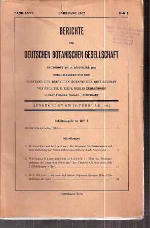 Deutsche Botanische Gesellschaft  Band LXXV.Jahrgang 1962,Hefte 1 bis 11 und Sonderheft (12 Hefte) 