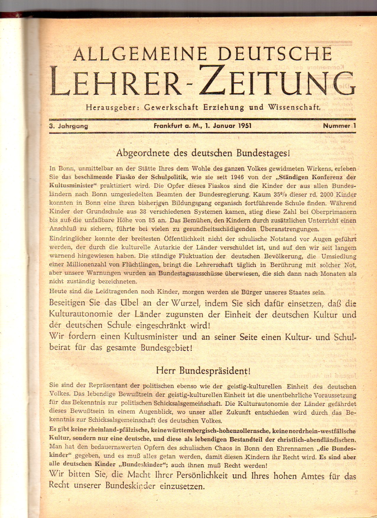 Allgemeine Deutsche Lehrer-Zeitung  Allgemeine Deutsche Lehrer-Zeitung 3.Jahrgang 1951 