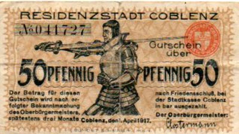 Coblenz: Notgeld  ein Schein 50 Pfennig vom 1.4.1917 