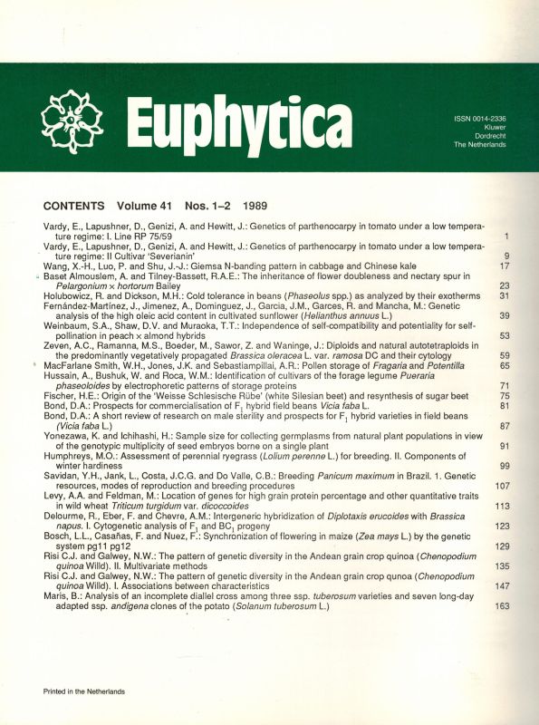 Euphytica  Euphytica Volume 41, 1989 No. 1-2 und 3 (2 Hefte) 