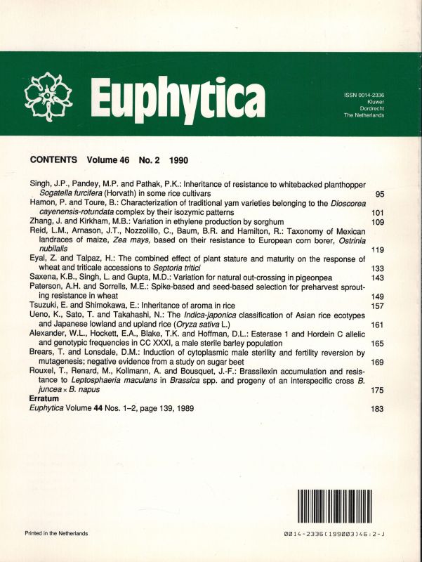 Euphytica  Euphytica Volume 46, 1990 No. 1 bis 3 (3 Hefte) 