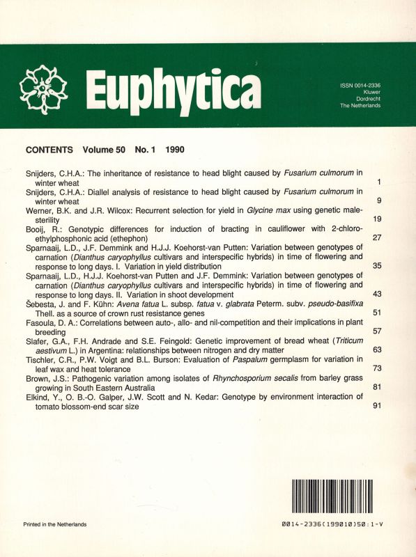 Euphytica  Euphytica Volume 50, 1990 No. 1 bis 3 (3 Hefte) 