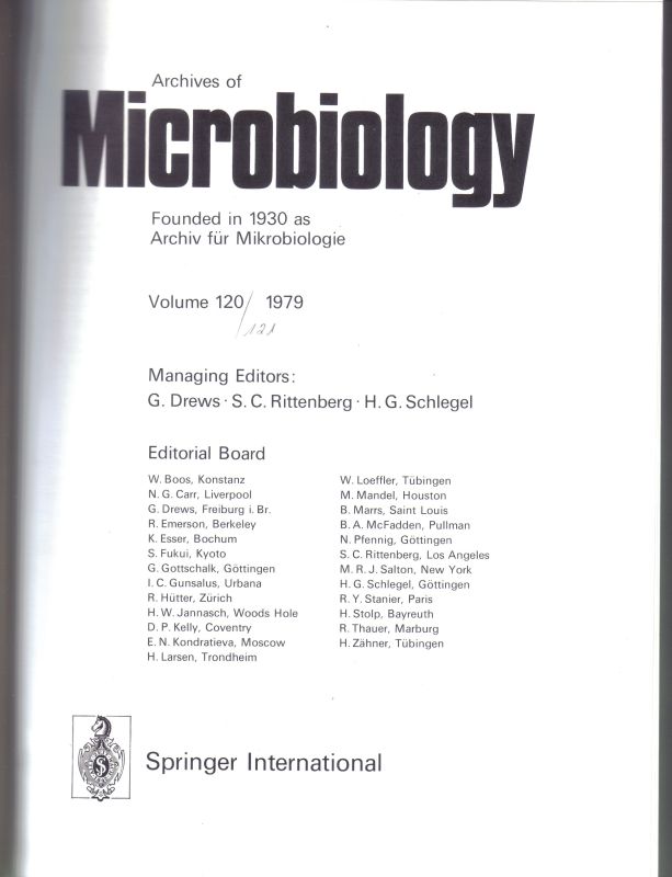 Archives of Microbiology  Archives of Microbiology Volume 120 und 121, Jahr 1979 (1 Band) 