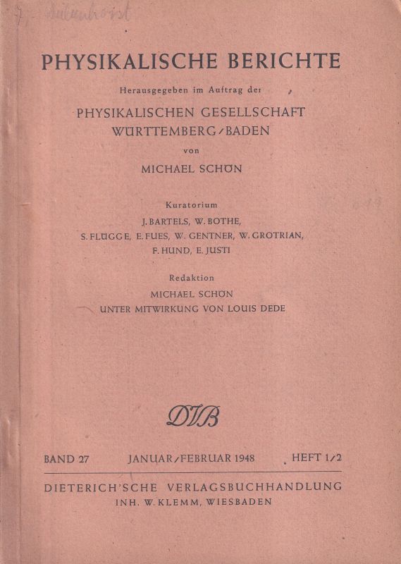 Physikalische Berichte  Band.27,Heft 1-6 in 3 Heften 