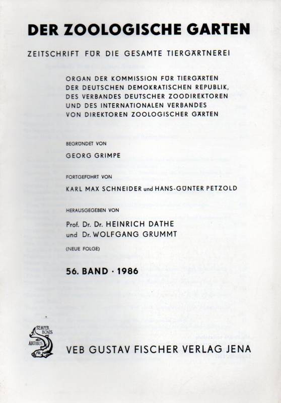 Der Zoologische Garten  Der Zoologische Garten 56.Band 1986,Hefte 1-6 (5 Hefte) komplett 