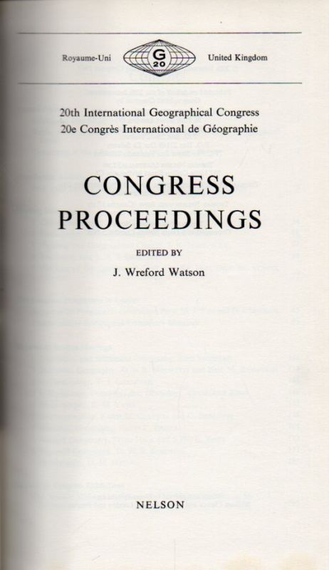 Watson,J.Wreford  20th International Geographical Congress 1967 