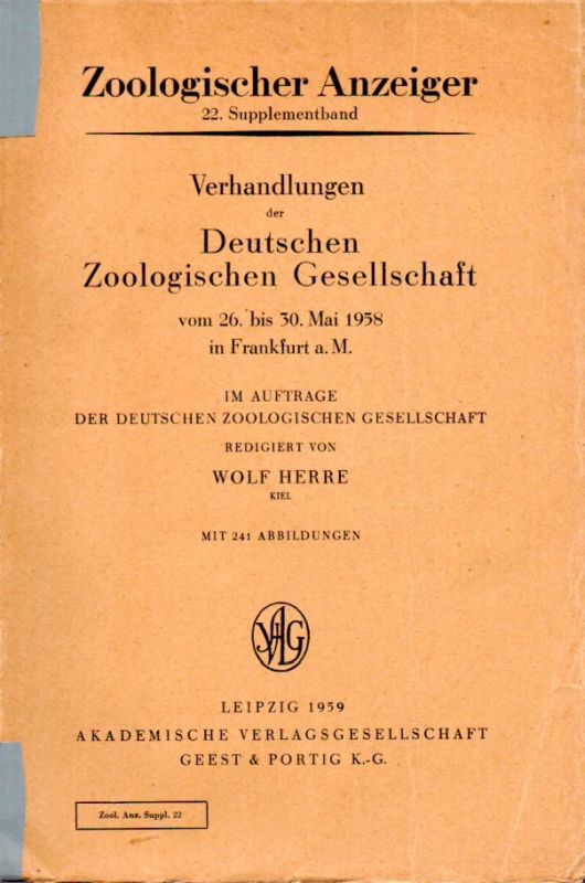 Deutsche Zoologische Gesellschaft  Zoologischer Anzeiger 22.Supplementband 1959 