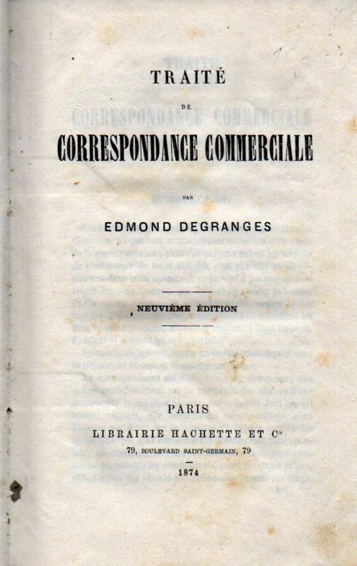 Degranges,Edmond  Traite de Correspondance Commerciale 
