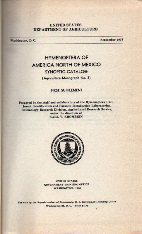 Krombein,Karl V.  Hymenoptera of America North of Mexico Synoptic Catalog 