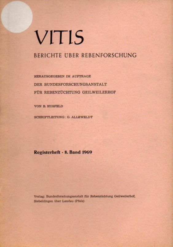Vitis  Vitis Band 8. 1969 Registerheft 