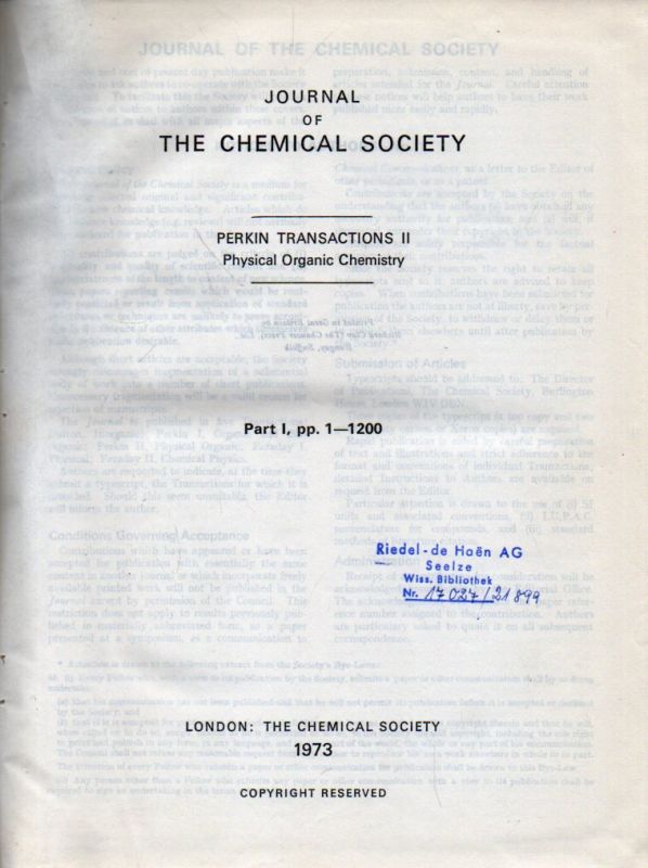 The Chemical Society  Perkin Transactions II Physical Organic Chemistry Part I 