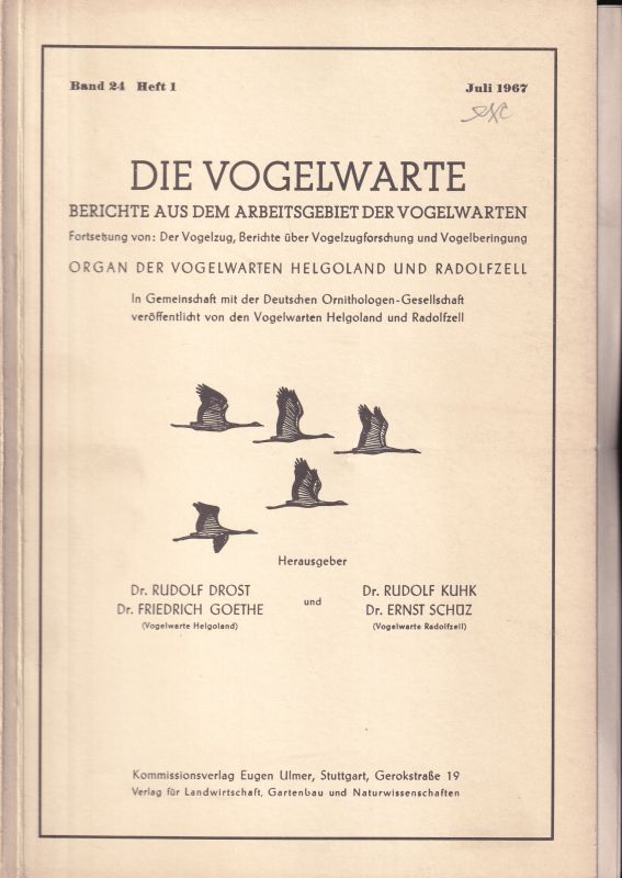 Die Vogelwarte  Die Vogelwarte Band 24.1967/68 Heft 1-3/4 (3 Hefte) 