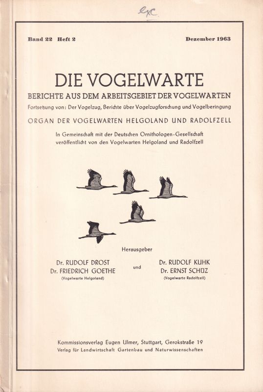 Die Vogelwarte  Die Vogelwarte Band 22, Jahr 1963/1964 Hefte 1,2 und 3/4 (3 Hefte) 