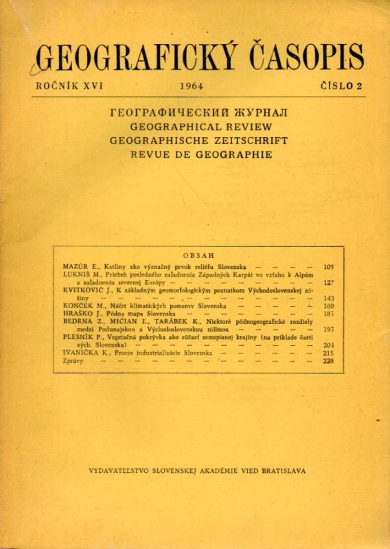 Geograficky Casopis  Geograficky Casopis Rocnik XVI. 1964 Cislo 2 