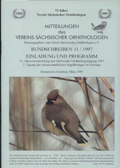 Verein Sächsischer Ornithologen  Rundschreiben Nr. 11 / 1997 Einladung und Programm 