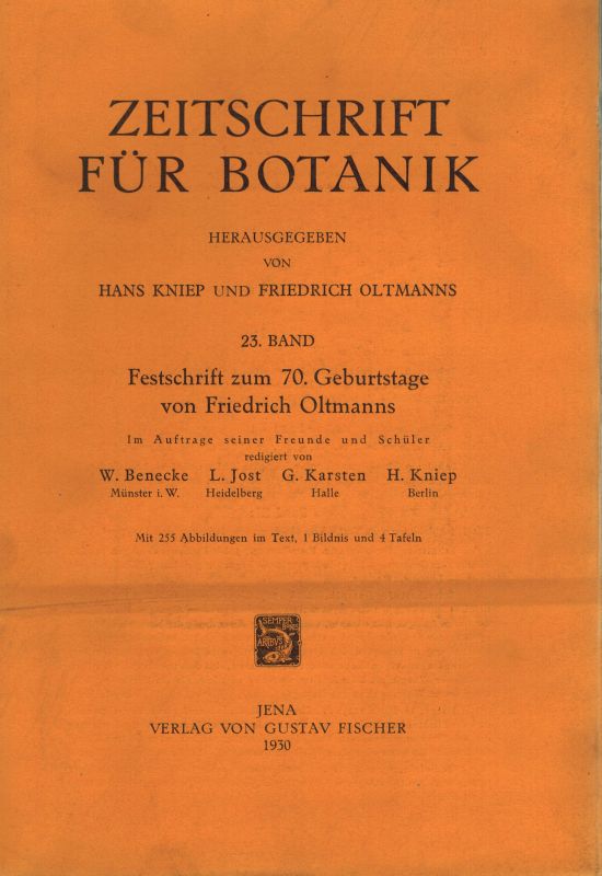 Kniep,Hans und Friedrich Oltmanns  Zeitschrift für Botanik Band 23 