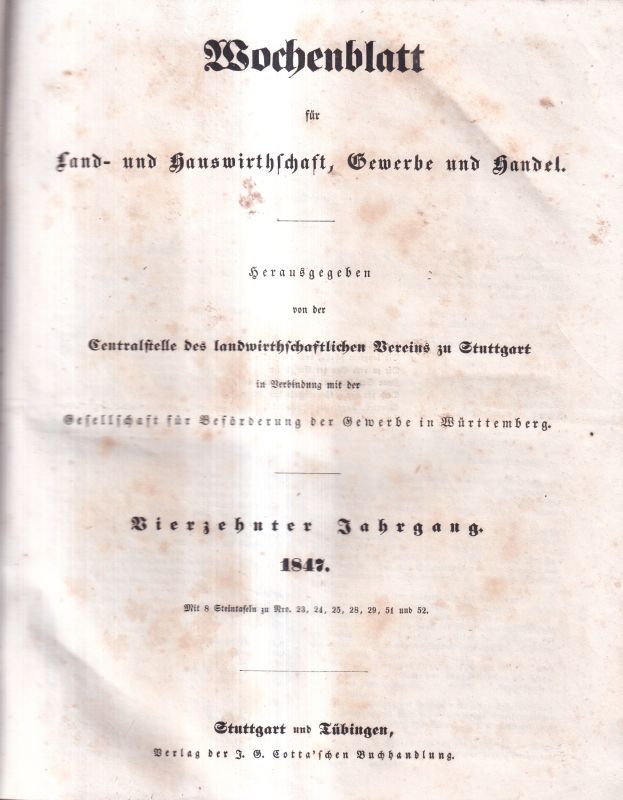 Wochenblatt für Land- und Hauswirthschaft  Wochenblatt für Land- und Hauswirthschaft Vierzehnter Jahrgang 1847 