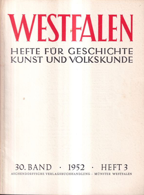 Westfalen  Westfalen 30.Band 1952 Hefte 2 und 3 (2 Hefte) 