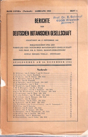 Deutsche Botanische Gesellschaft  Berichte der Deutschen Botanischen Gesellschaft Band LXVIIIa 1955 