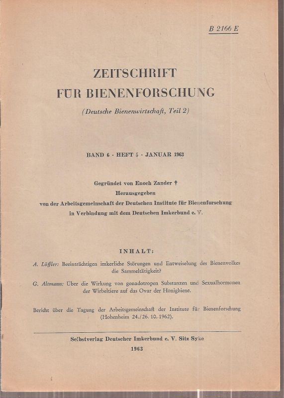 Zeitschrift für Bienenforschung  Zeitschrift für Bienenforschung Band 6 Heft 5 Januar 1963 