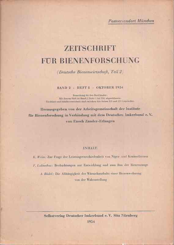 Zeitschrift für Bienenforschung  Band 2 Heft 8 Oktober 1954 