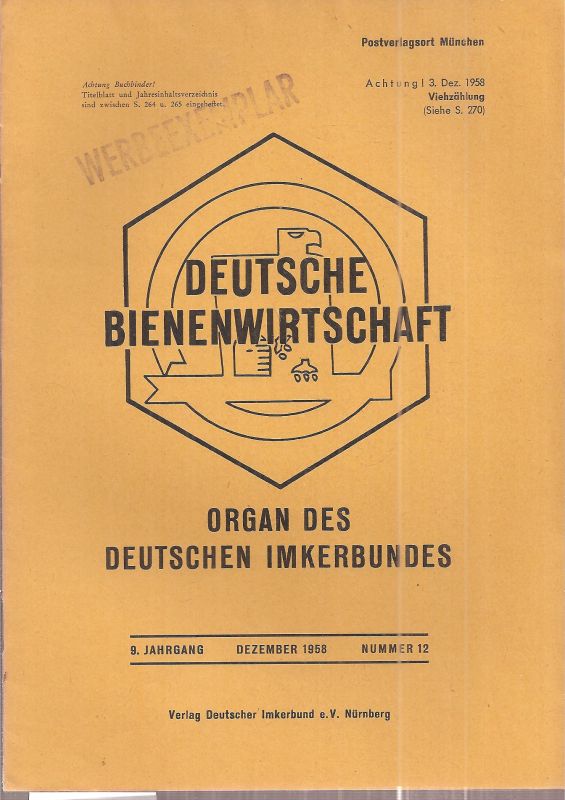 Deutsche Bienenwirtschaft  9.Jahrgang 1958 Heft 12 (1 Heft) 