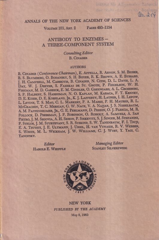 Cinader,B.  Antibody to enzymes-a three-compenent system(Annals of the New York ac 