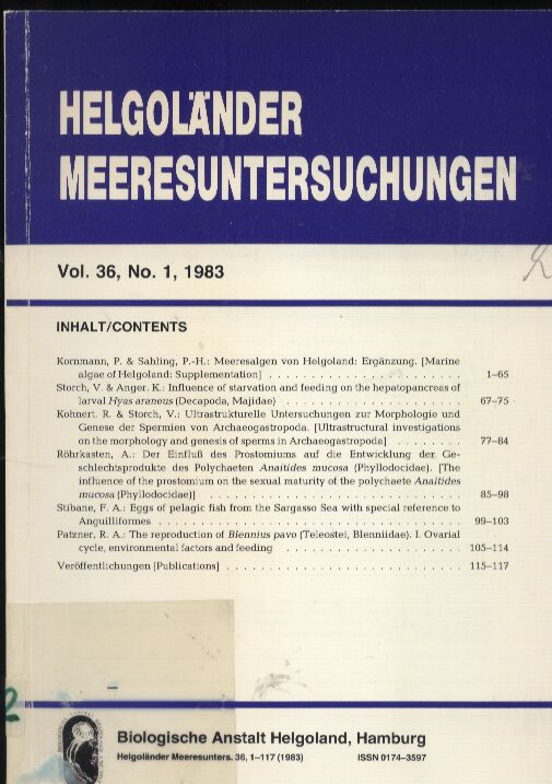 Helgoländer Meeresuntersuchungen  Volume 36, 1983 Heft No. 1 