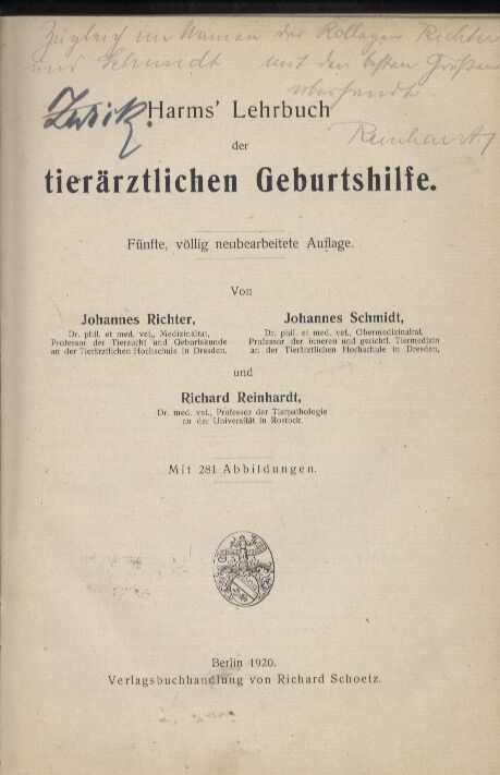 Richter,J.+J.Schmidt+R.Reinhardt  Harm's Lehrbuch der tierärztlichen Geburtshilfe 