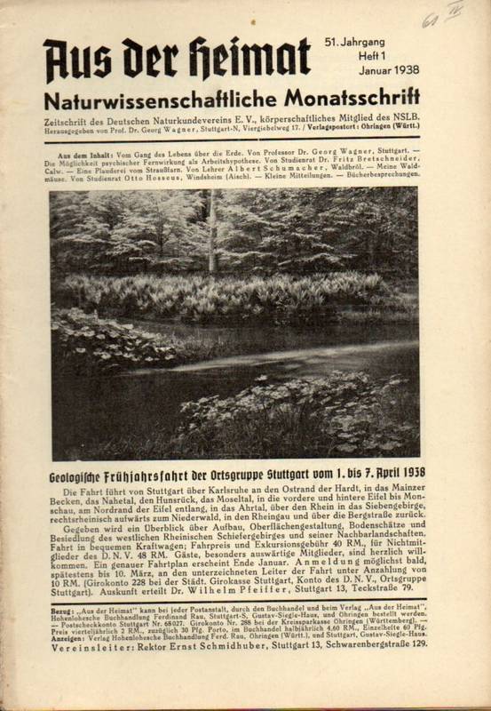 Aus der Heimat  Aus der Heimat 51.Jahrgang 1938.Heft 1 bis 7/8 und 11 bis 12 