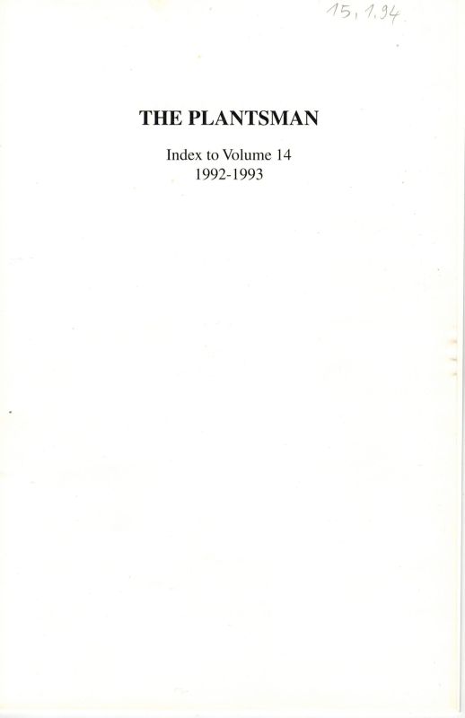 The Plantsman  The Plantsman only Index to Volume 6 bis 14, 1984 bis 1993 