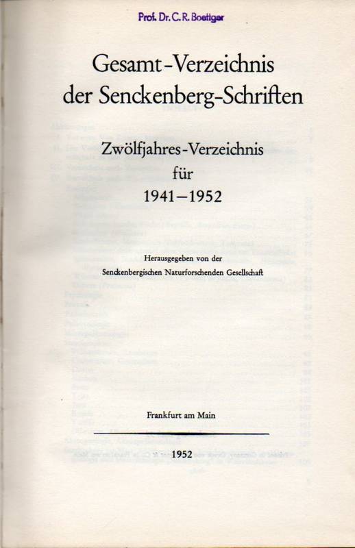 Senckenbergische Naturforschende Gesellschaft  Gesamt-Verzeichnis der Senckenberg-Schriften 