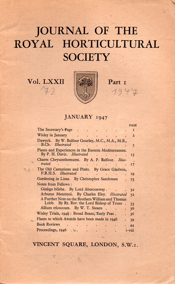 Journal of the Royal Horticultural Society  Volume LXXII. Part One January 1947 