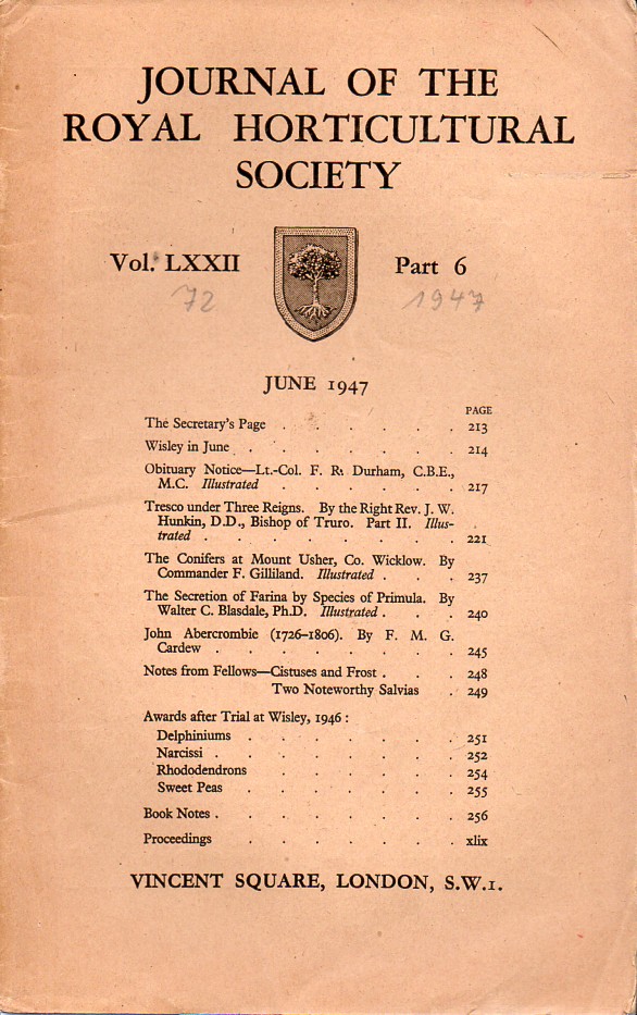 Journal of the Royal Horticultural Society  Volume LXXII. Part 6 June 1947 