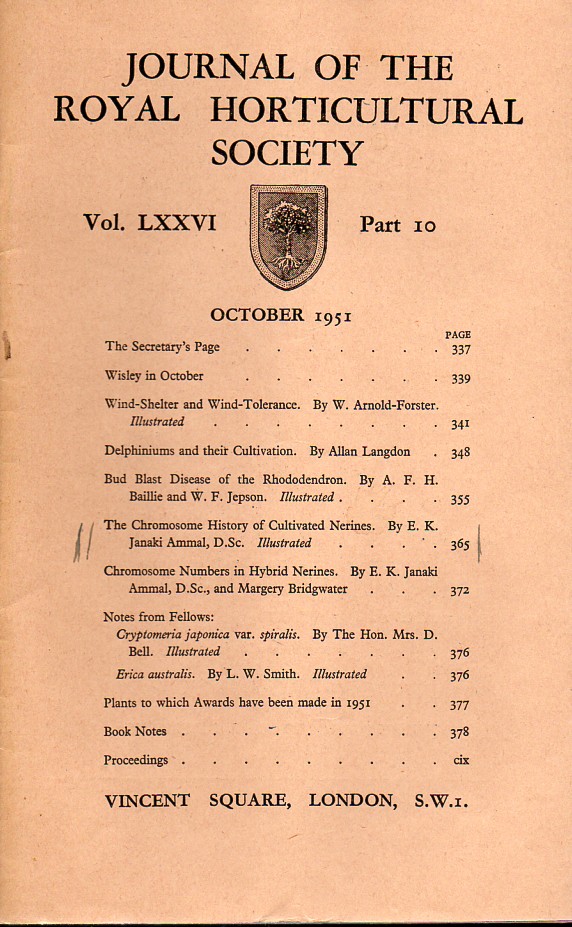 Journal of the Royal Horticultural Society  Volume LXXVI. Part 10 October 1951 