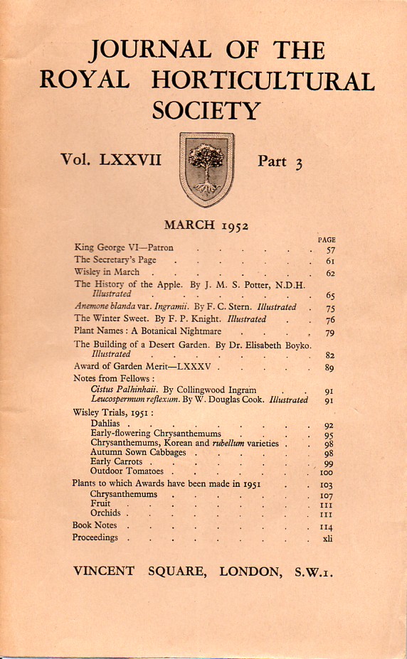Journal of the Royal Horticultural Society  Volume LXXVII. Part 3 March 1952 