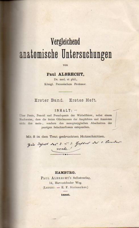 Albrecht,Paul  Vergleichend anatomische Untersuchungen Erster Band Erstes Heft 