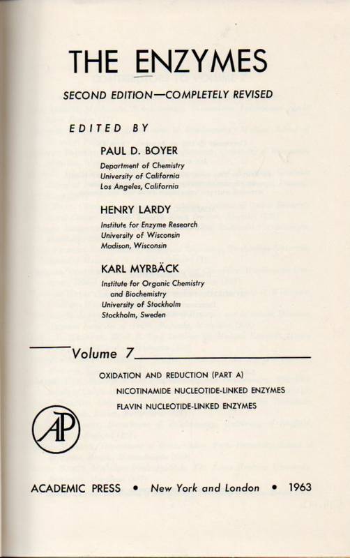 Boyer,Paul D.and Henry Lardy and Karl Myrbäck  The Enzymes Volume 7 