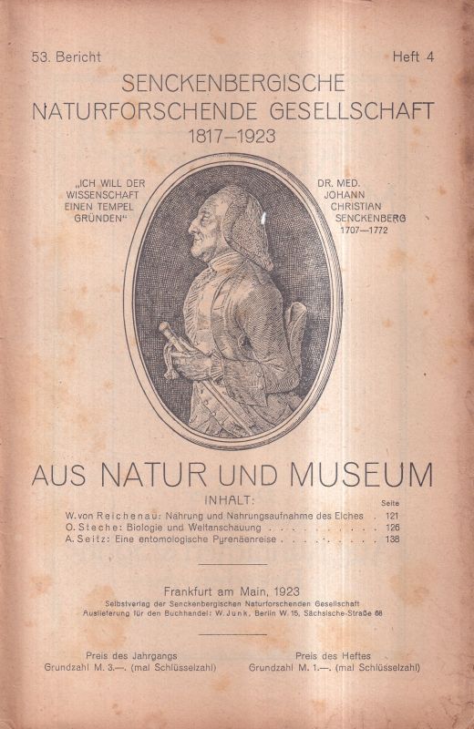 Senckenbergische Naturforschende Gesellschaft  53. Bericht der Senckenbergischen Naturforschenden Gesellschaft 1923 