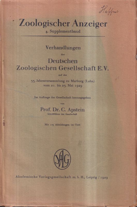 Zoologischer Anzeiger  4.Supplementband 