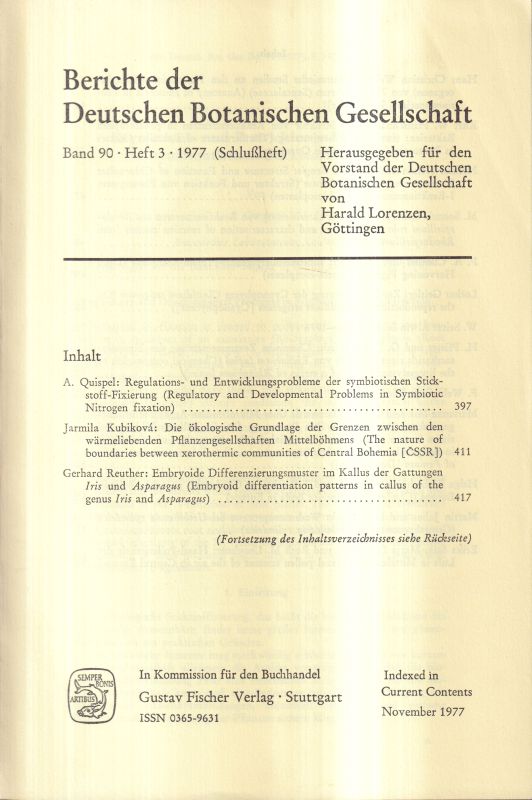 Deutsche Botanische Gesellschaft  Band 90.Jahrgang 1977.Heft 1/2 bis 3 (2 Hefte) 