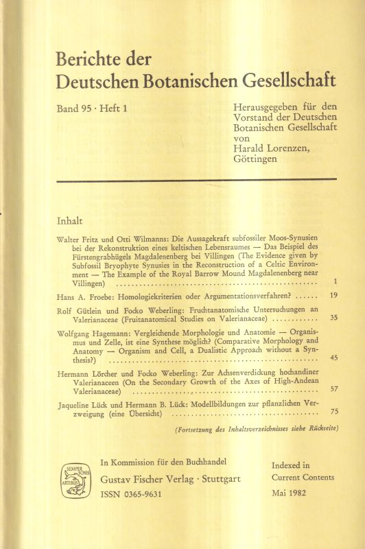 Deutsche Botanische Gesellschaft  Band 95.Jahrgang 1982.Heft 1 bis 3 (3 Hefte) 