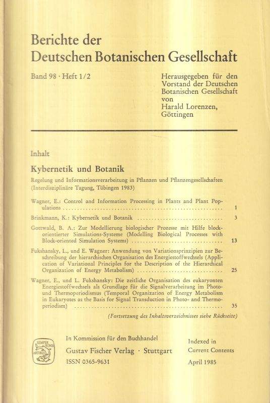Deutsche Botanische Gesellschaft  Band 98.Jahrgang 1985.Heft 1/2 und 3/4 (2 Hefte) 