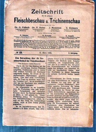 Zeitschrift für die gesamte Fleischbeschau  2.Jahrgang 1905,Hefte 1 bis 12 (12 Hefte) 