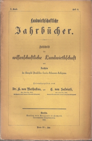 Landwirthschaftliche Jahrbücher  Landwirthschaftliche Jahrbücher I.Band 1872 Hefte 1 bis 4 (4 Hefte) 