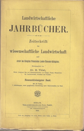 Landwirtschaftliche Jahrbücher  Landwirtschaftliche Jahrbücher 39.Band 1910 (1 Band) 