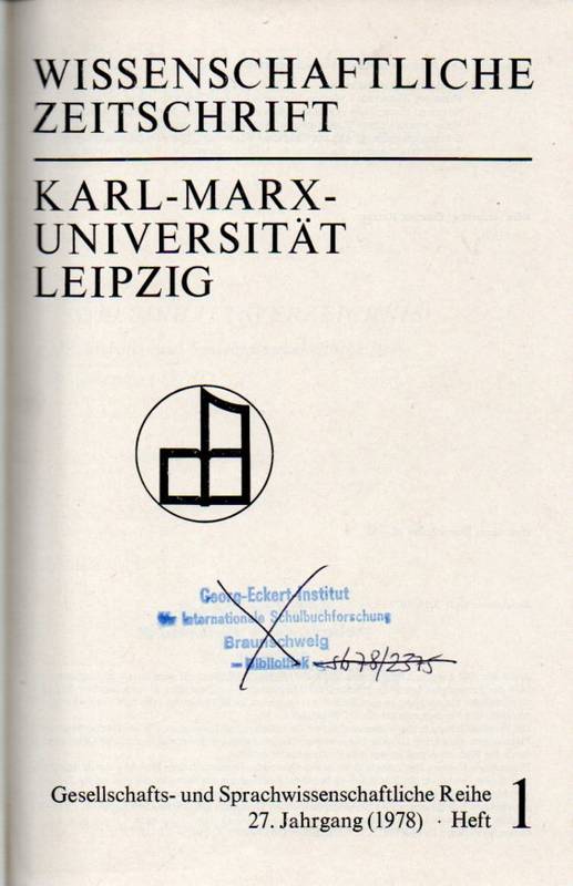 Karl-Marx-Universität Leipzig  Wissenschaftliche Zeitschrift 27.Jahrgang 1978 